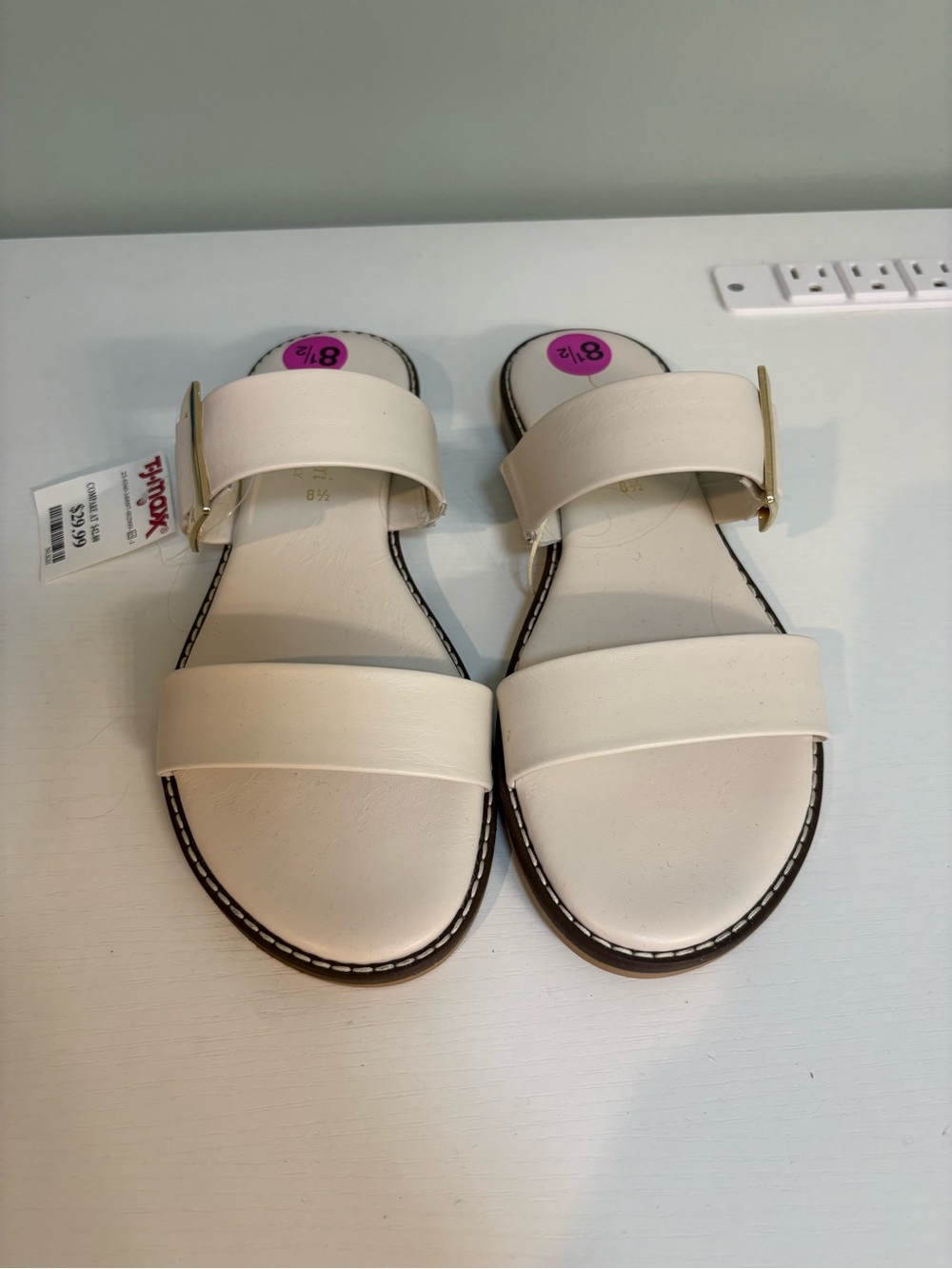 Women’s White Slide Sandals with Buckle Strap